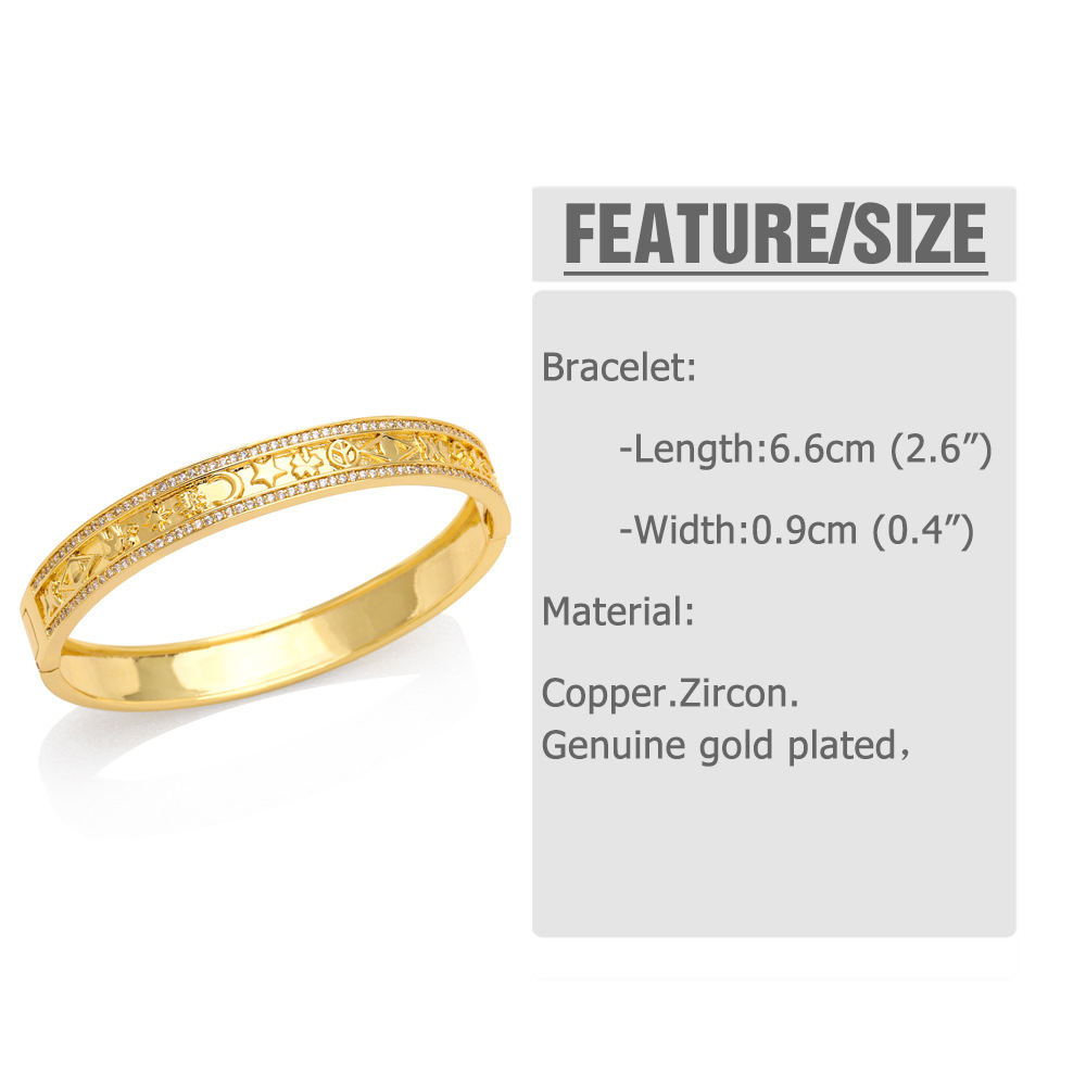 Retro Geometric Animal Copper Bangle Plating Zircon Copper Bracelets