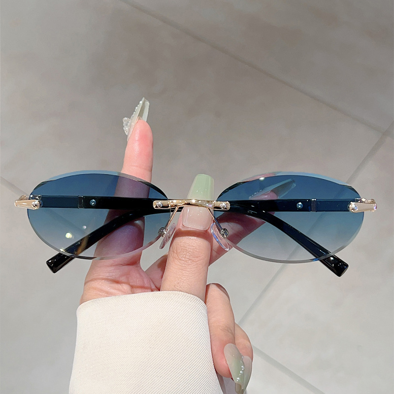Rahmenlose ovale Sonnenbrille – Neues modisches High-End-Modell, beliebt bei Online-Influencern – Damenaccessoire_voghion.com