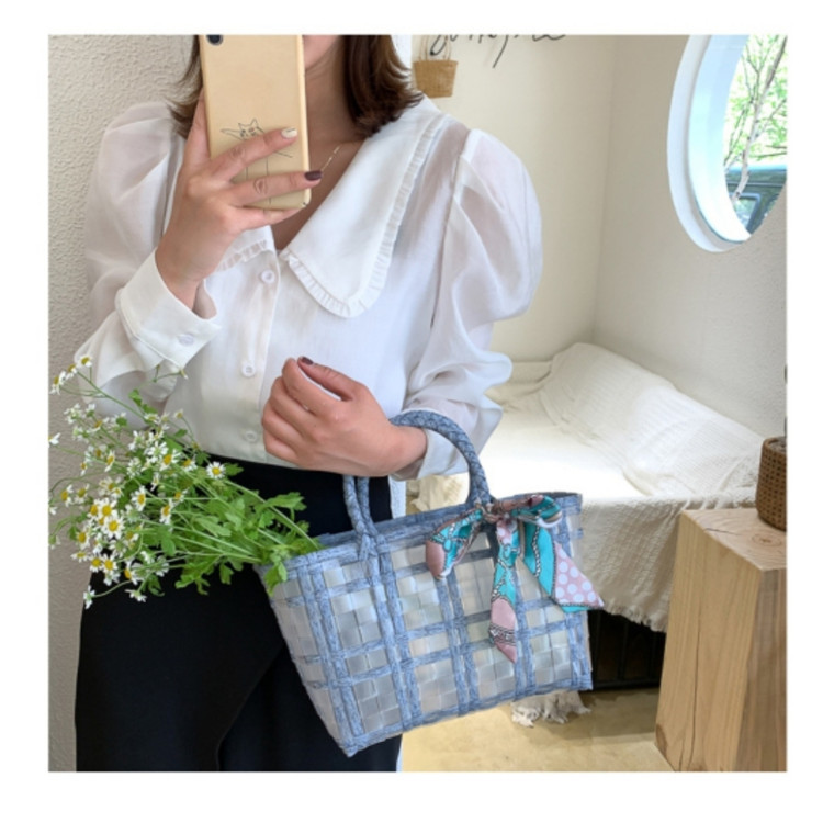 756g Weight Open Closure Type Double Handle Strap Type Handbag Bags Type Holiday, Travel Occasion PVC Material Plaid Pattern All Seasons Season Women's Gender Cute, Vacation Style Square Shape Large Size Women's Cute Vacation Plaid PVC Shopping Bags 9