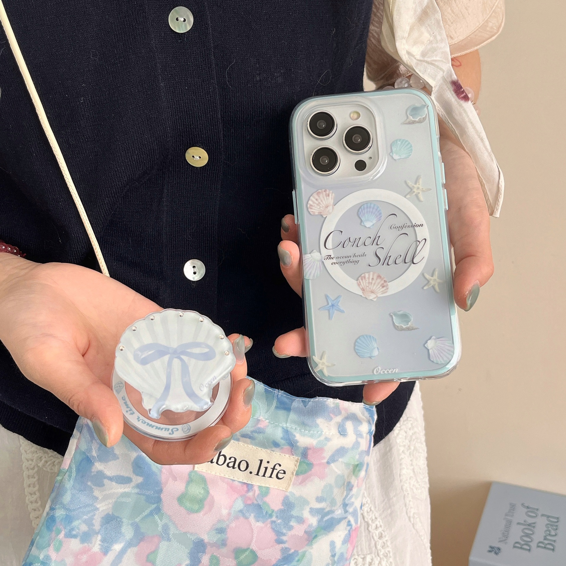 Verano pequeño fresco y simple concha para Apple 15ProMax funda para teléfono móvil 16Pro atracción magnética 14/13 pareja 16