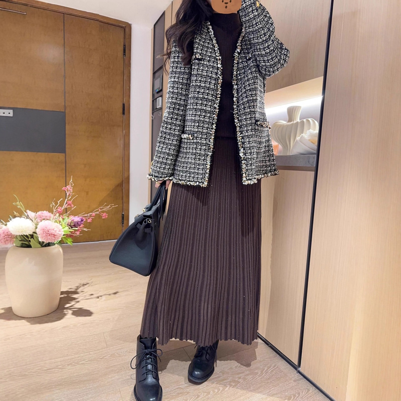 Tycoon's Daughter's Little Fragrance! Autumn French Style Tweed Shell Beaded Wide Version Suit Jacket for Women