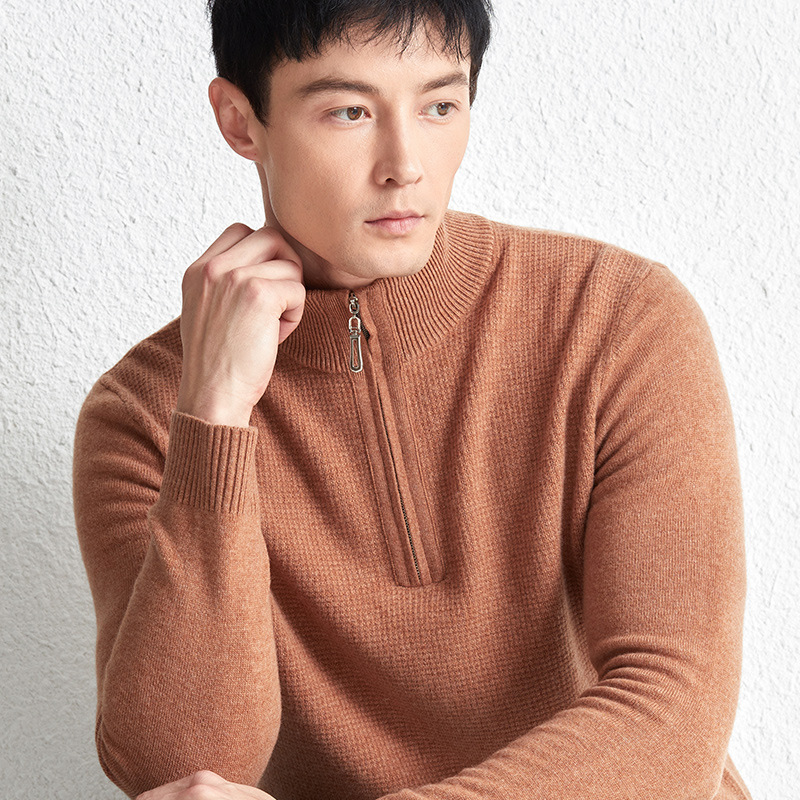 High-end Autumn and Winter Puyuan Wool Sweater 100% Sheep Wool Thickened Warm Half Zip Middle-aged Men's Knitted Sweater High-end Autumn and Winter Puyuan Wool Sweater 100% Sheep Wool Thickened Warm Half Zip Middle-aged Men's Knitted Sweater