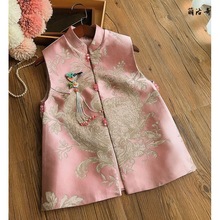 中国风马甲春夏复古唐装外套高级重工凤凰绣花粉色女士旗袍上衣潮