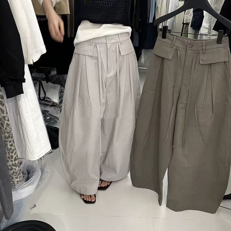 韩系秋季垂感抽绳搭阔腿裤女慵懒风新款高腰百休闲裤宽松气球裤潮|undefined