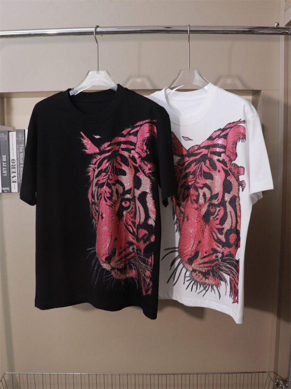 太って重いポンドのプリントのホットドリルの大きい赤いトラの頭のゆったりしている半袖のtシャツの個性の小さい大衆のデザイナーの潮牌|undefined