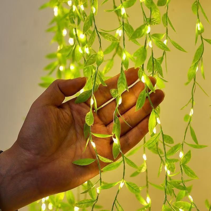 Cross-Border Artificial Rattan Lights, Willow Leaf Solar Lights, Evergreen Willow Leaf Lights, Outdoor Waterproof Garden Balcony Decoration