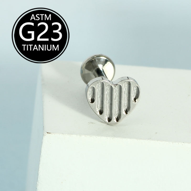 G23 Titanium Alloy Heart-Shaped Lip Piercing Labret Stud Internally Threaded CZ Gem detail image 7