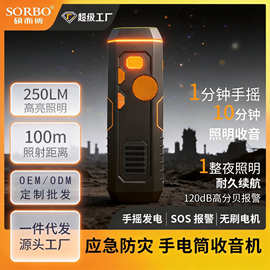 多功能手电筒手摇可充电户外应急照明防灾地震SOS报警手电收音机