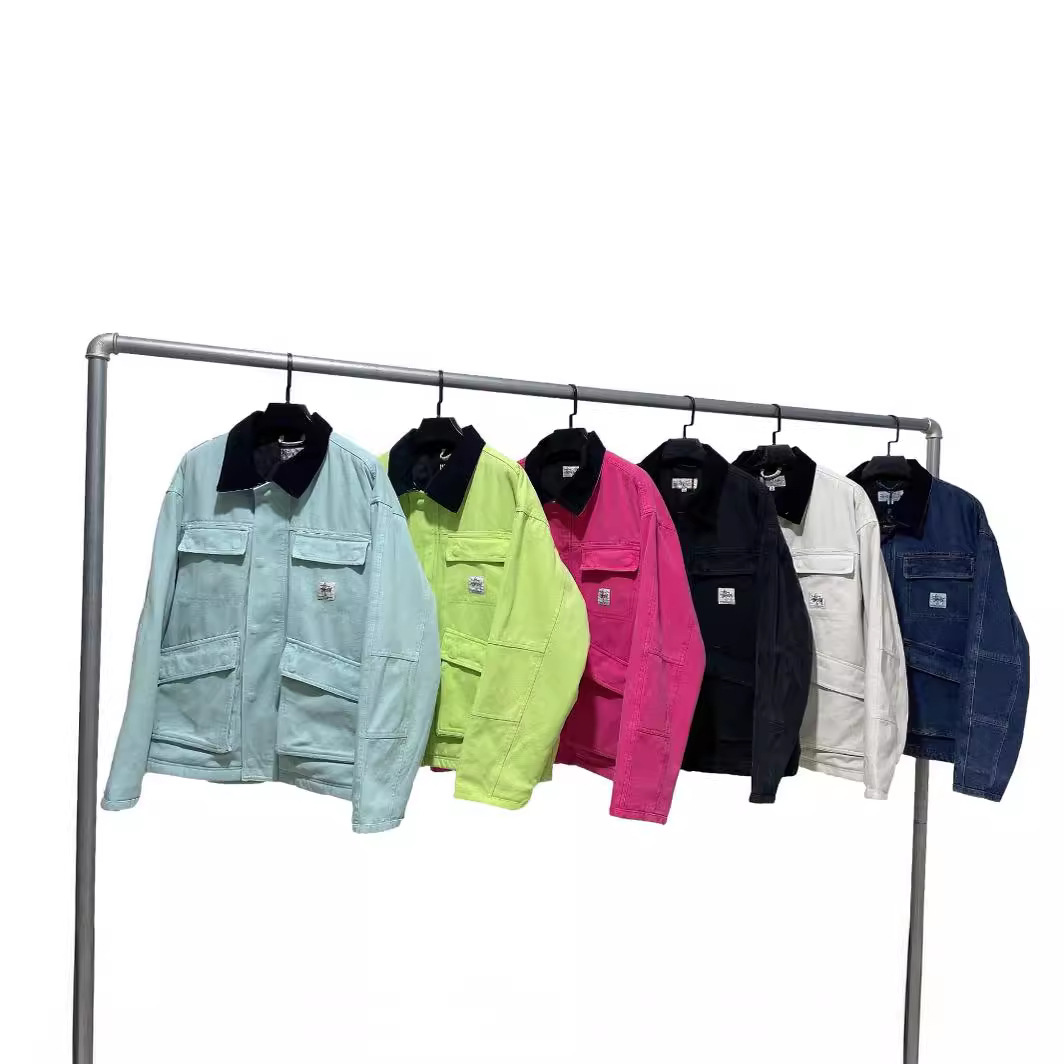 De alta calidad stu Washed Canvas vintage lavada chaqueta de solapa cremallera chaqueta suelta pareja