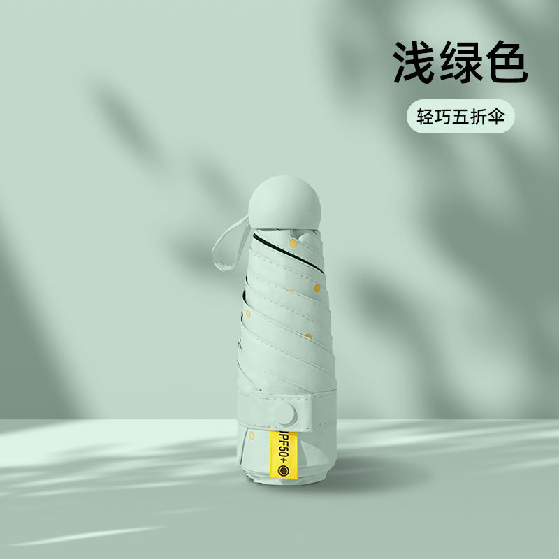 Paraguas de protección UV femenino paraguas de protección solar plegable de plástico negro en stock Paraguas de sol femenino portátil pequeño estudiante