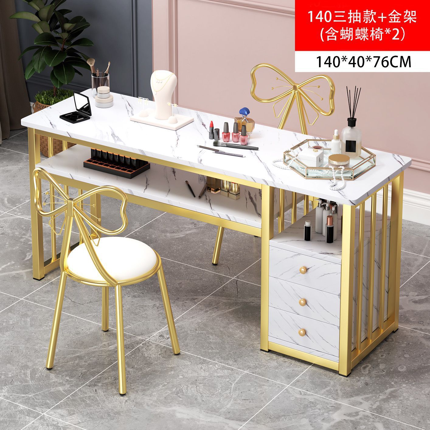 Eryouwei mármol red manicure ligera de lujo mesa japonesa simple mesa de manicure mesa y silla conjunto de imitación de doble