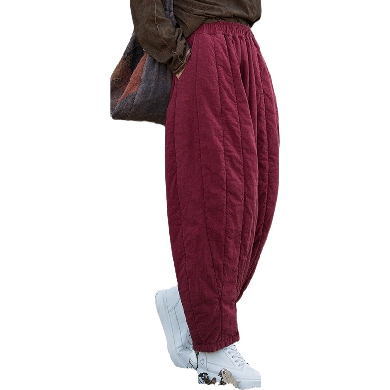 26 Winter Cotton and Linen Women's New Style Quilted Thickened Color-Blocked Trousers 24-Piece Patchwork Loose Warm Women's Cotton Pants