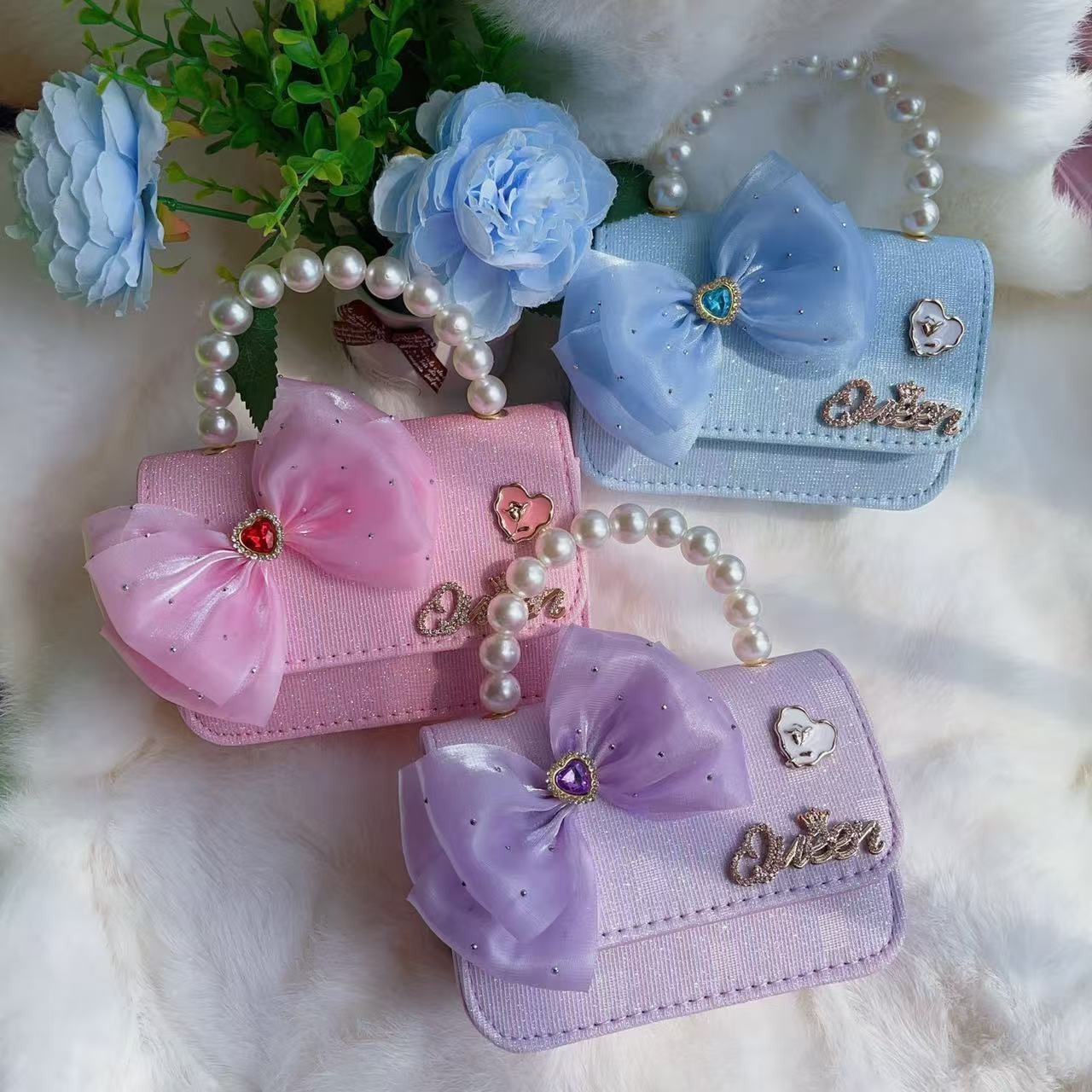 Bolsa de perla de arco princesa hombro de regalar bolsas de cambio accesorios para niñas pequeñas boutique perfumes regalos para niños
