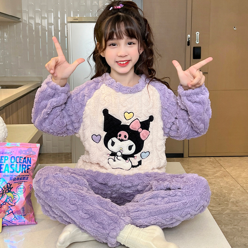 Pijamas para niños niñas de invierno y otoño de franela caliente y grueso de terciopelo de dibujos animados para niños coral terciopelo de coral ropa para el hogar