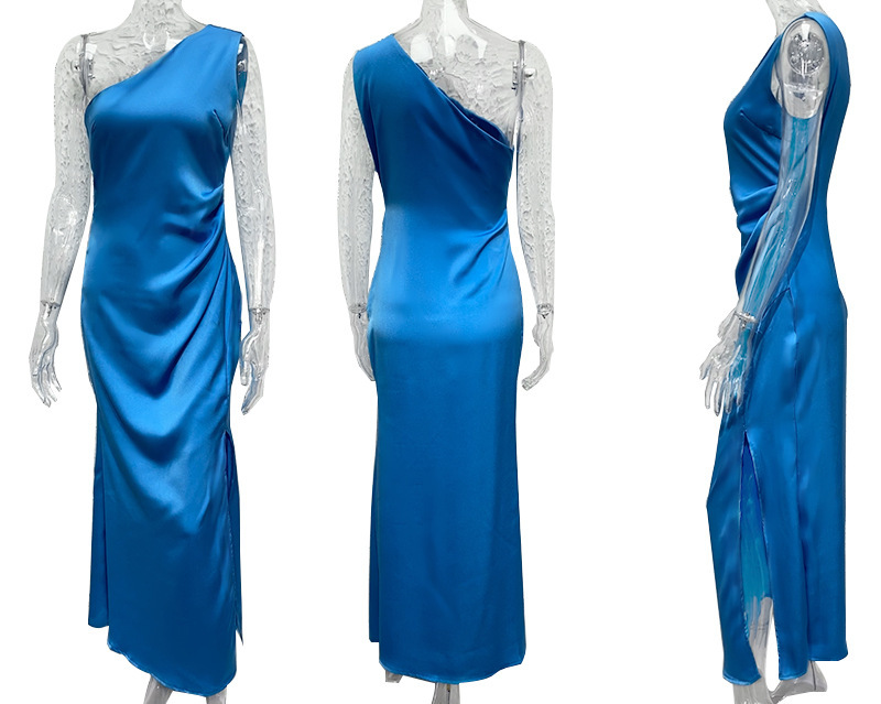 Women's Clothing Elegant Satin Dress All Season Slim Fit One Shoulder Sexy Slit For Women For Formal & Casual_ecoleips.com