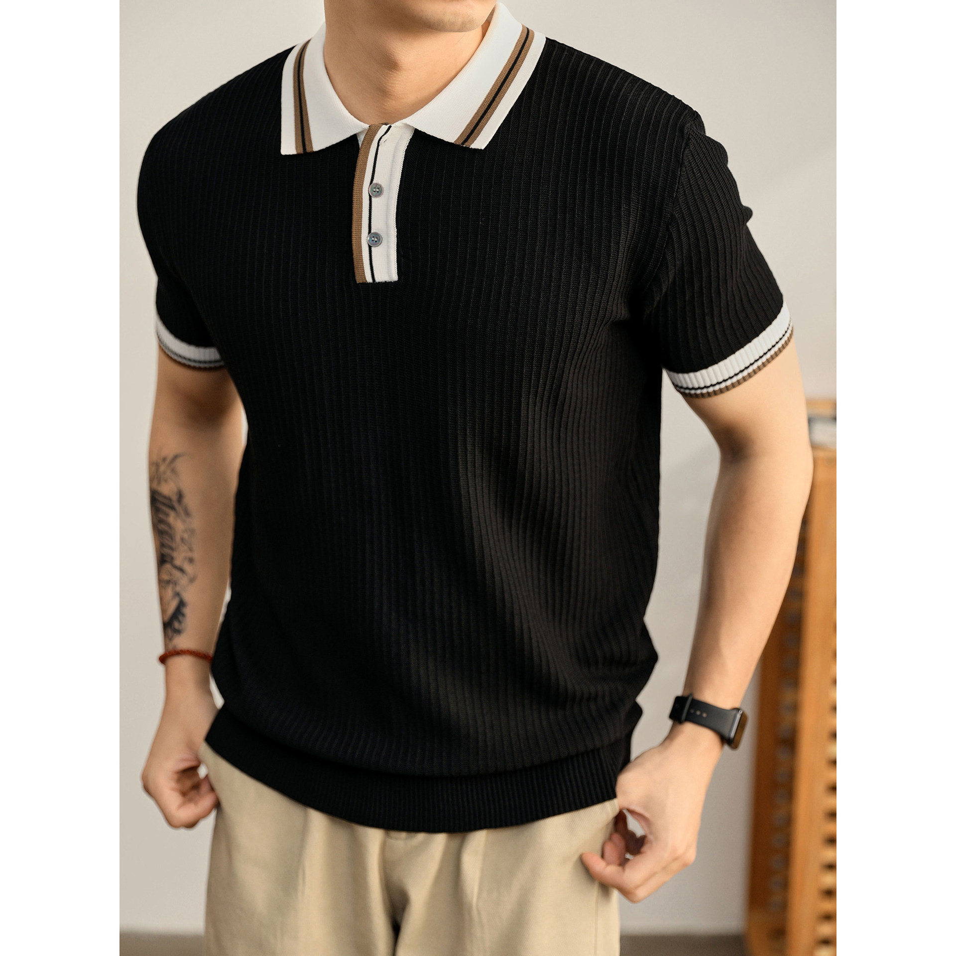 Camisas de polo de manga corta con solapa, camisetas de punto de hombre con solapa, camisetas comerciales de hielo, comercio exterior transfronterizo al por mayor