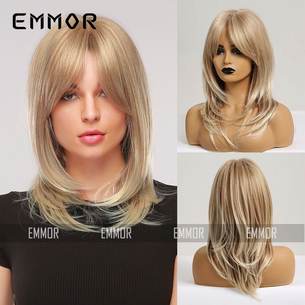 Peluca de mujer forma de cabello largo cubierta de cabeza completa natural Estilo de celebridad de Internet cara redonda clavícula Pelo Largo simulación de reducción de edad Peluca de longitud media