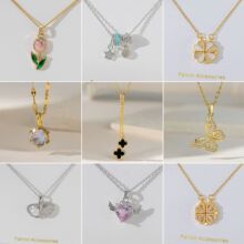 【新款4-3】微镶铜镀18K金钛钢项链女时尚轻奢花朵高级感锁骨链女