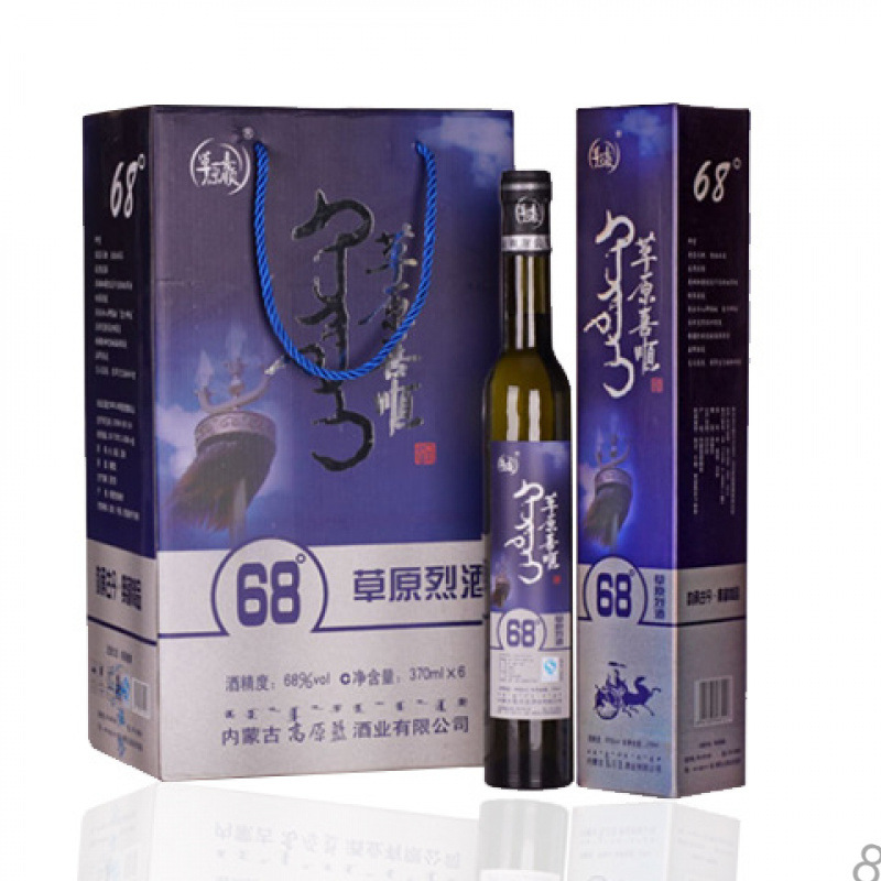蒙古闷倒驴白酒68度高度蒙古烈酒370ml纯粮清香型礼盒装6瓶整箱