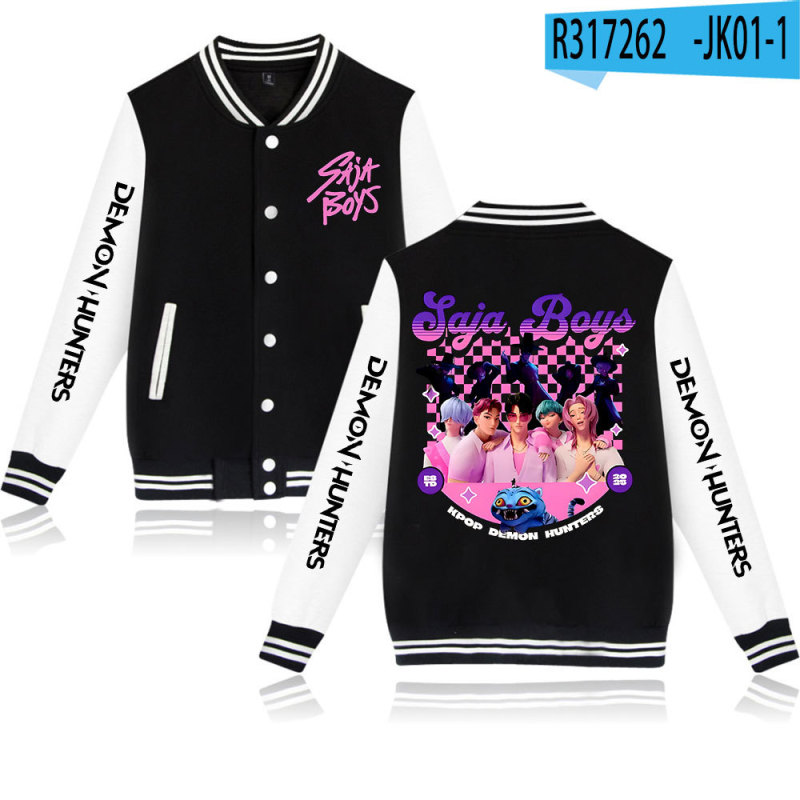 KPop Demon Hunters亚马逊速卖通2D烫画棒球服黑白撞色开衫外套|undefined