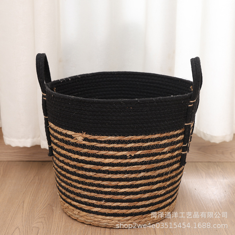Spot cestas de almacenamiento de ropa sucia de doble oreja tejida de paja nórdica, macetas de plantas verdes, cestas decorativas, canastas de almacenamiento de artículos diversos para bocadillos de sala de estar