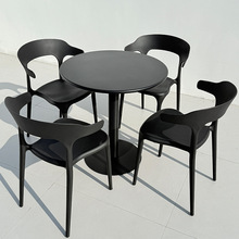 户外桌椅组合黑色奶茶店外摆桌露天休闲庭院室外塑料阳台防水防晒