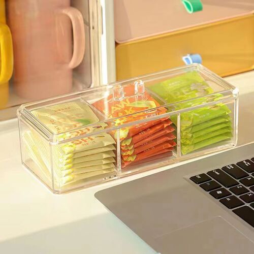 Tea bags, coffee capsules storage shelf, sugar bag stirring stick, coffee milk tea bag acrylic storage with lid on bar counter