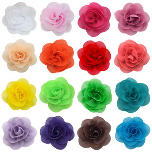 In-Stock 5cm Chiffon Three-Dimensional Rose Flower Hair Accessory Clothing Accessory Children's Shoe Accessory Fabric Small Flowers Yiwu