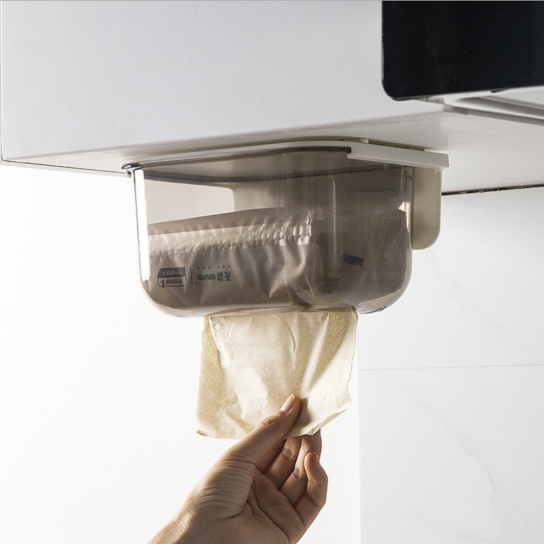 Caja de extracción de papel transparente colgada en la pared para el baño, caja de extracción de papel de doble propósito para la pared sin marcas de escritorio