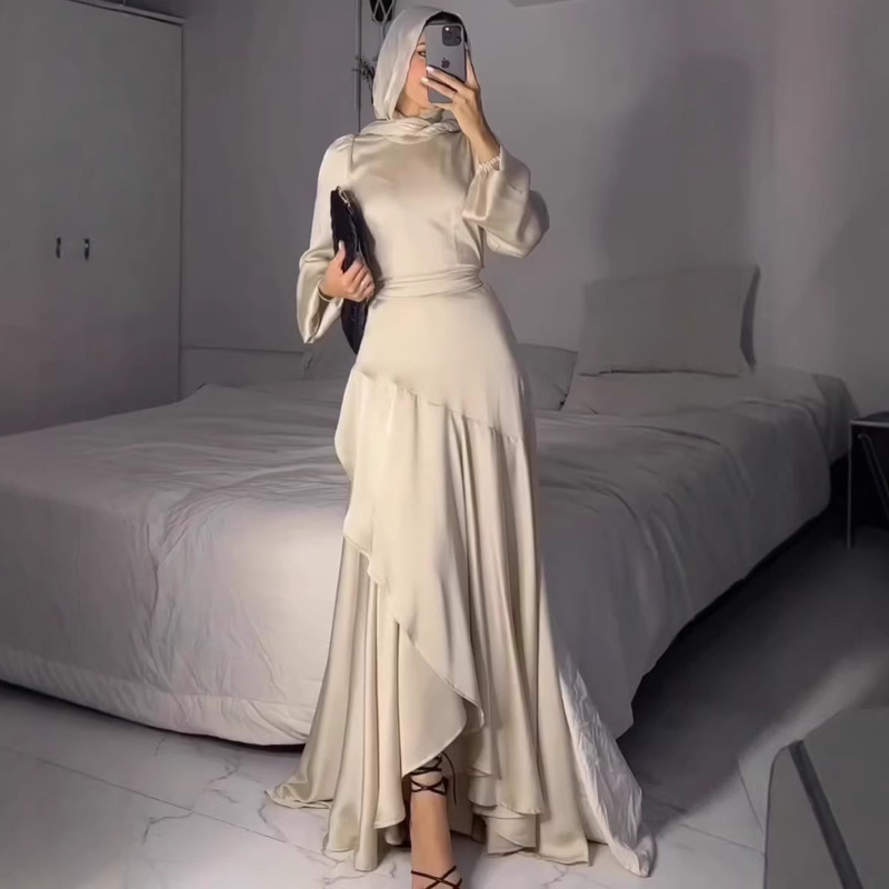 Amazon Elegant Women's Silky Fashionable European and American Style 2025 Cross-Border Summer Long-Sleeve Long Dress New Model Amazon Elegant Women's Silky Fashionable European and American Style 2025 Cross-Border Summer Long-Sleeve Long Dress New Model