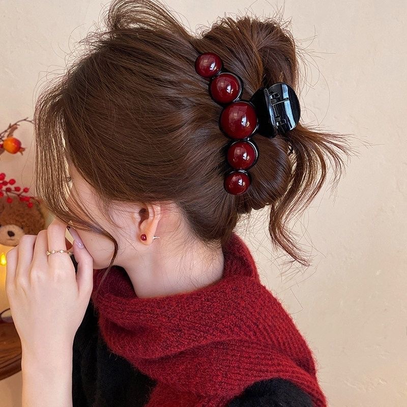 12#검정색 배경에 앙코라 레드 비즈, 광택 표면 약 13cm