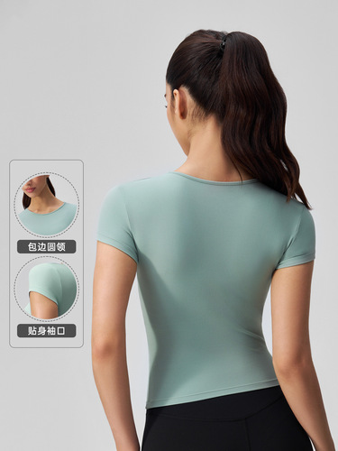Spring and summer new style nude yoga suit, short-sleeved quick-drying all-match slim sports shirt, women's round collar, slimming fitness top