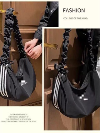 Adidas* Cloud Bag Handbag Shoulder Bag Crossbody Bag Simple Travel Portable Casual Bag Black Nylon Underarm