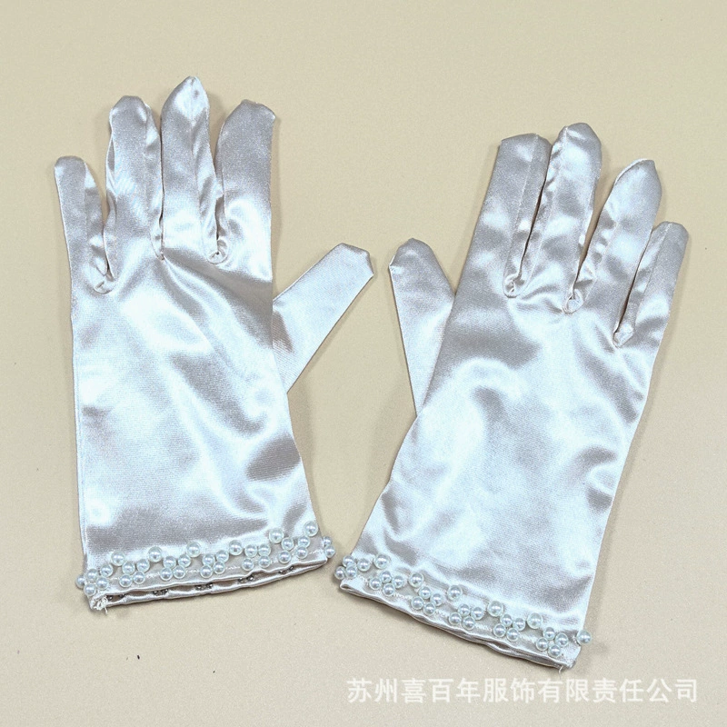 Short gloves for bride from pearl, retro accessory