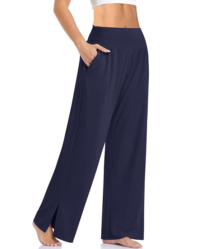 2022 Amazon Hot Women's Wide Leg Casual Loose Yoga Sports Pants Home Comfortable Pajama Pants Elegant Pocket