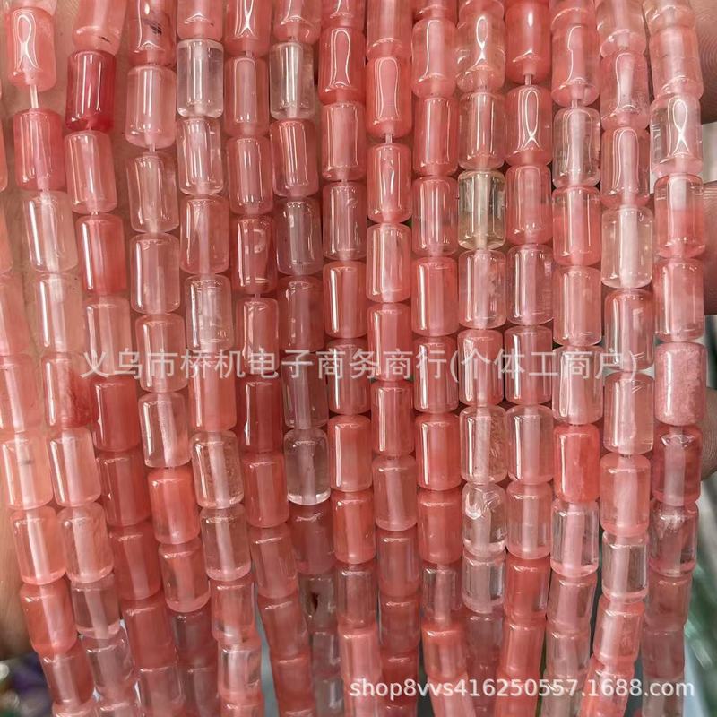 水晶原石6×10mm圆柱天然虎石粉晶DIY饰品配件跨境直播热卖|undefined