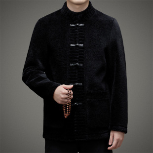 MJ17731 Men's Winter Cashmere Warm Jacket Casual Two-sided Wear Chinese Style Tang Fur Jacket