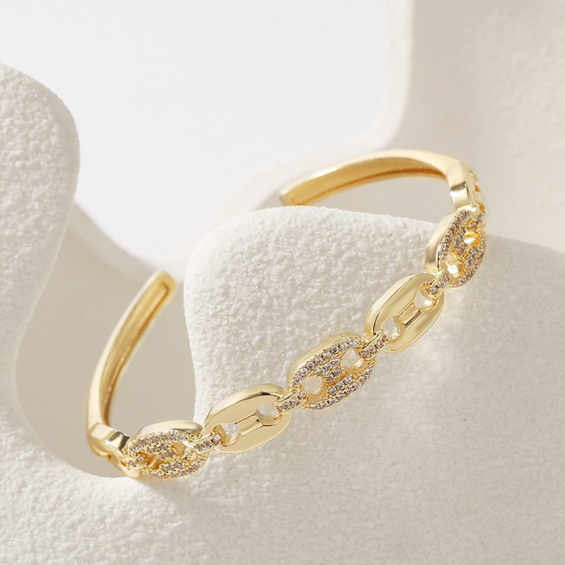 copper inlaid zircon simple open bracelet jewelry accessories Nihaojewelry