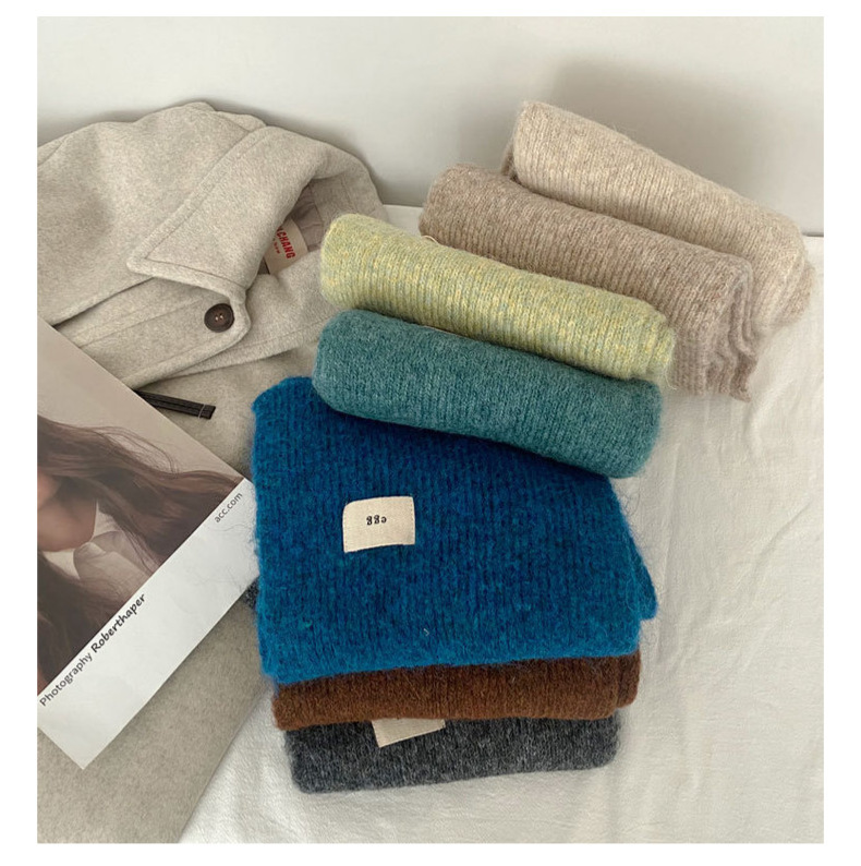 Contenant de la laine ~ Nouvelle écharpe en cachemire imitant un œuf gluant doux de couleur unie pour la chaleur hivernale en tricot de tempérament coréen_voghion.com