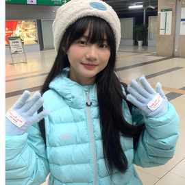 冬季棉服连帽厚排骨羽绒服女中长款蓝色新款美式外套防寒保暖2025