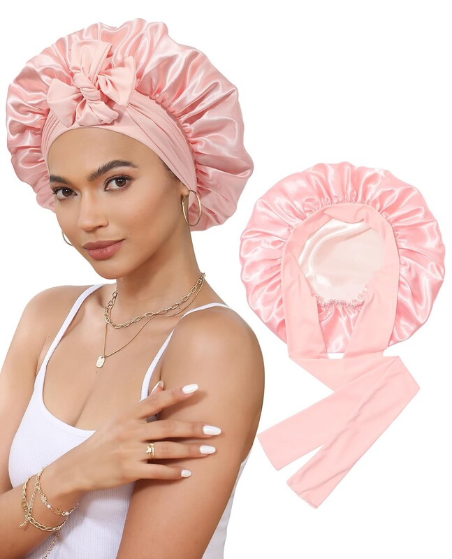 跨境双层色丁飘带睡帽蝴蝶结绑带头巾帽美容护发帽女双面戴bonnet|undefined