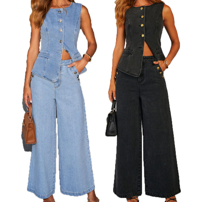 2025 Spring Autumn European American Cross-Border Foreign Trade New Personalized Street Style Suit Vest And Wide-Leg_ecoleips.com