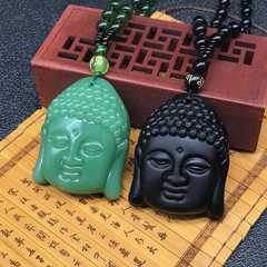 厂家批发 佛头大日如来仿黑曜石项链绿色佛头项链景区地摊结缘