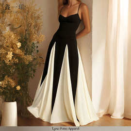 2025春季女装新款撞色长袖连衣裙时尚休闲宽松气质优雅连衣裙