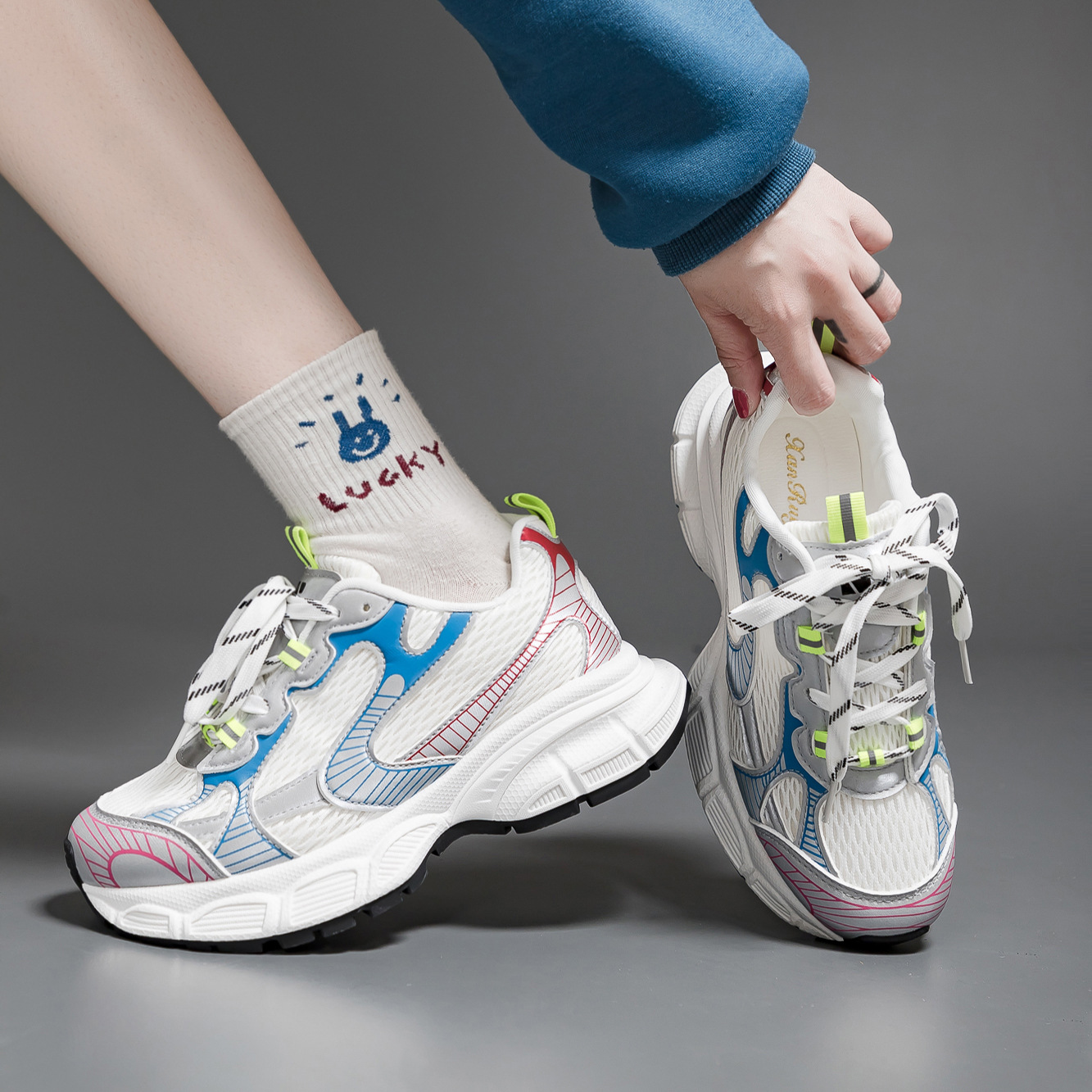 Zapatos deportivos de plataforma para mujer, estilo coreano, versátiles, informales, con bloques de color, estilo retro, otoño 2023, modelo 1101 image 5