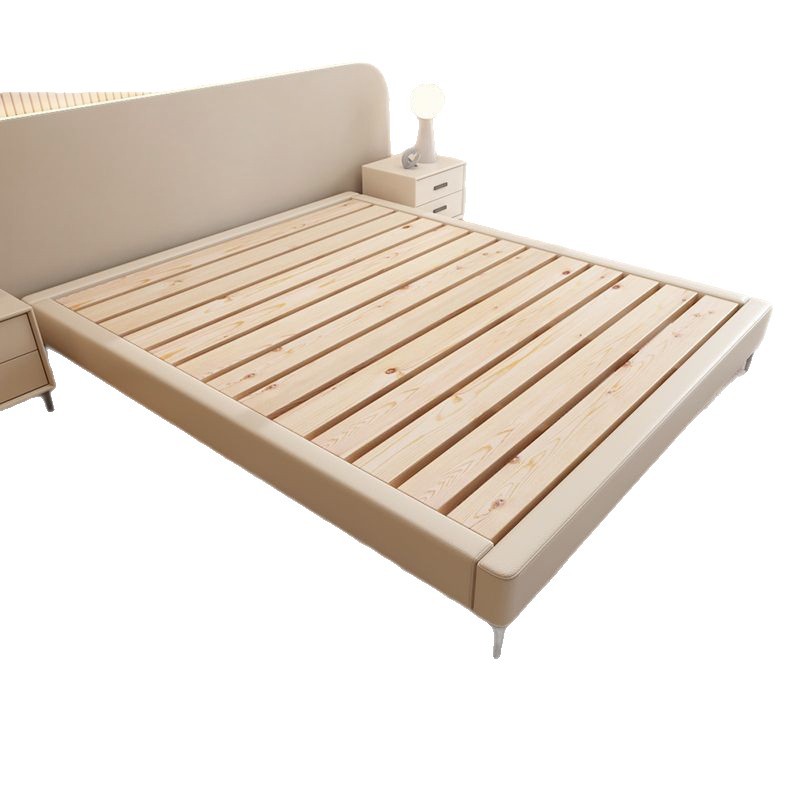 Sin cabecera de cama, cama doble minimalista moderna, tatami, cama de madera maciza, marco de cama de esqueleto de apartamento pequeño, cama doble de cuero