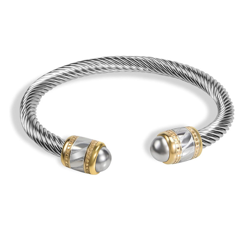 Cross-Border Niche Design Twisted Cable Cuff Bracelet Stainless Steel Personality Minimalist Style Jewelry