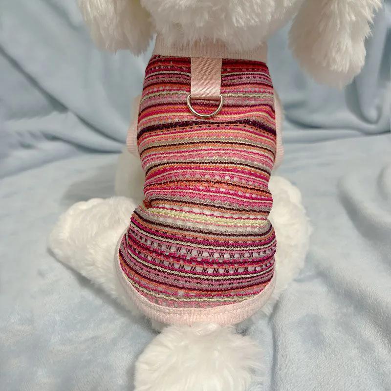 Ropa de mascotas de verano delgada rayas huecas transpirables tracción chaleco de color que osos bipedas ropa gato perro