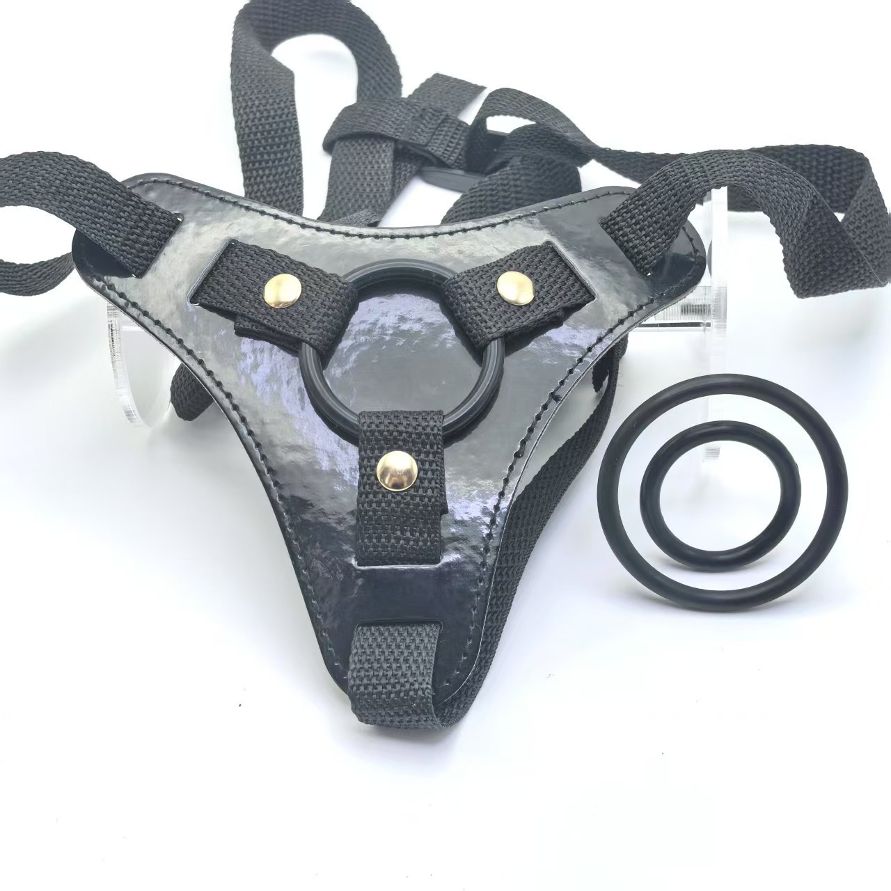 Strapless Strap-on Harness Pants with Suction Cup, Black PU Pull-Up Design — detail image 4