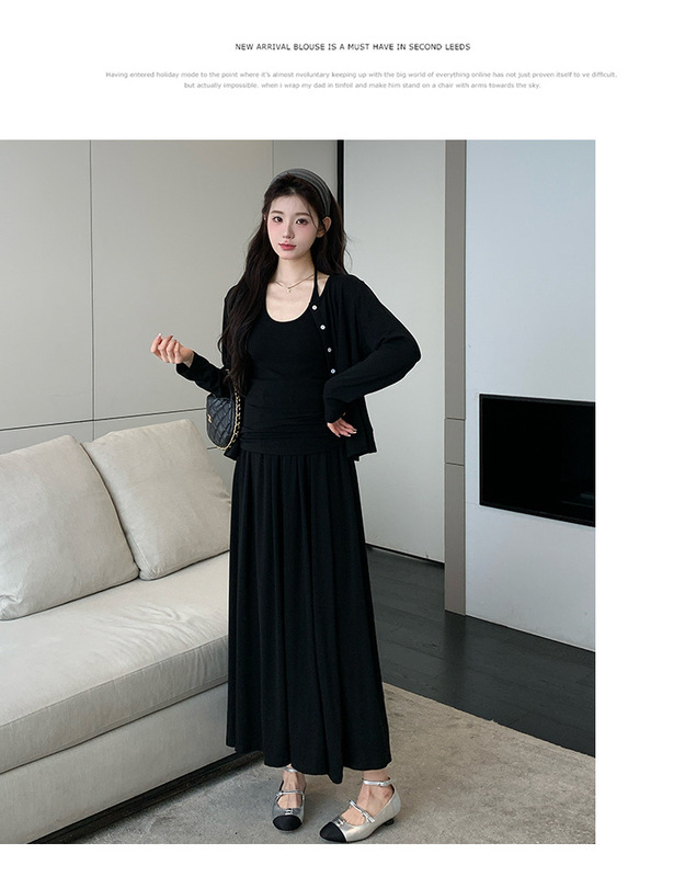 孕妇套装2025早秋新款棉质慵懒风挂脖吊带+半身裙+外套显瘦三件套|undefined